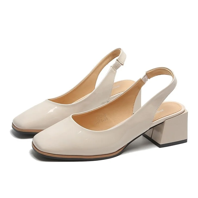 Women Pumps Elastic Heel PU Leather Upper Comfortable Round Head Slip-on Beige White 2021 Casual Cute Slippers Ladies Shoes