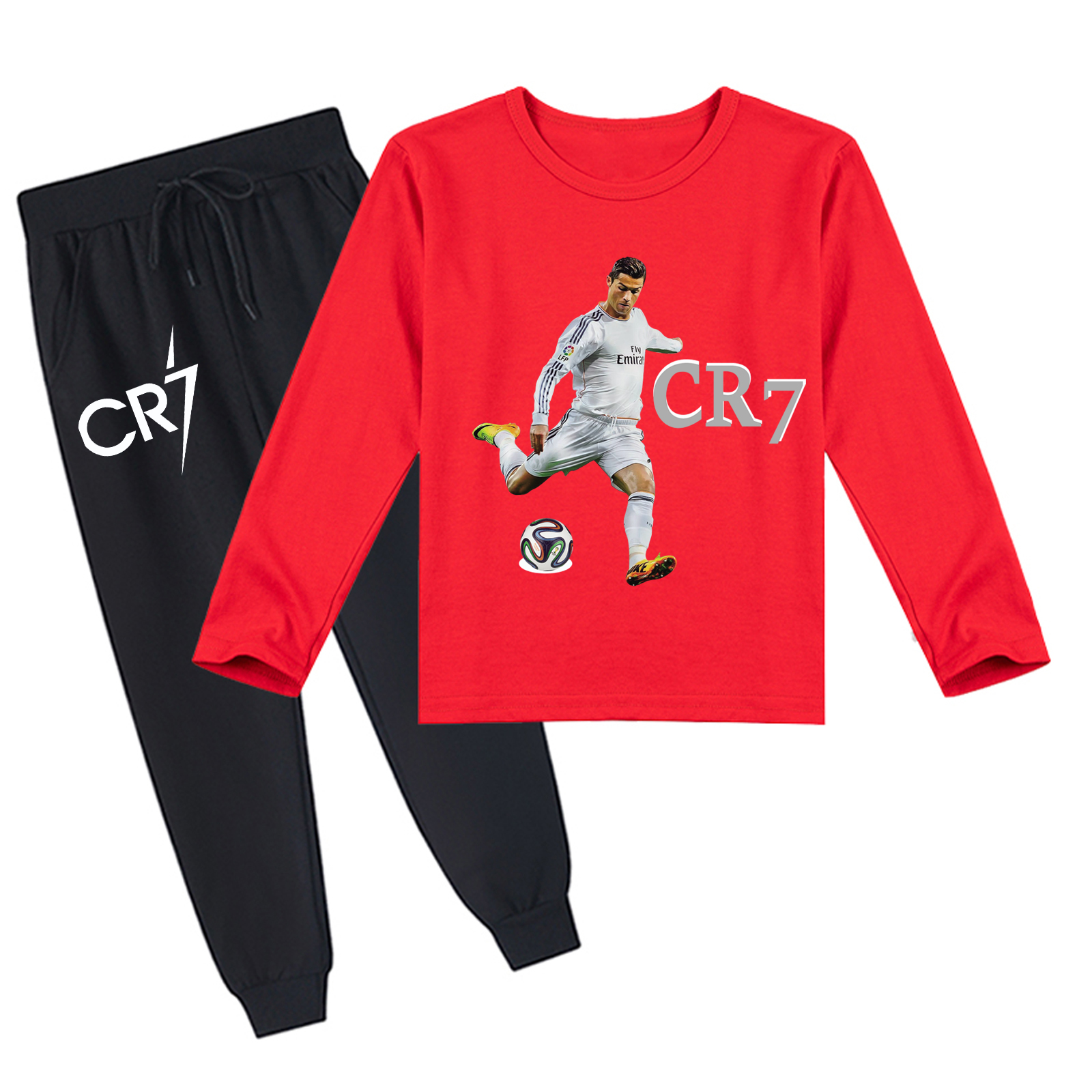 Mayoulove Cristiano Ronaldo Long Sleeve T-Shirt Set for Kids - Unisex Soccer Apparel, Perfect Gift for Boys  Girls-Mayoulove