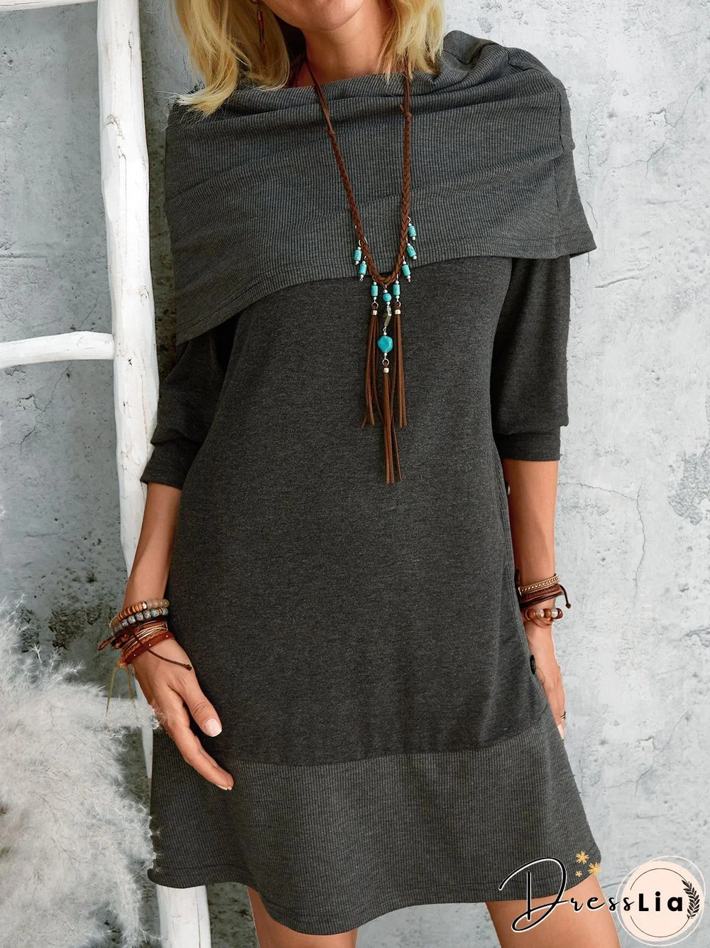 Cowl Neck Shift Vintage Knitting Dress
