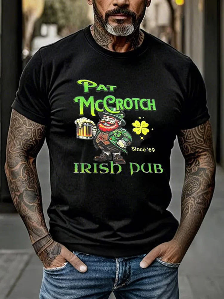VChics Men's Pat Mccrotch Irish Pub St Patrick's Day Printed Casual T-shirt