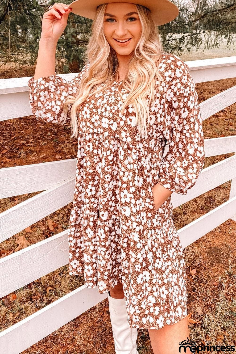 Floral V-Neck Mini Dress with Pockets