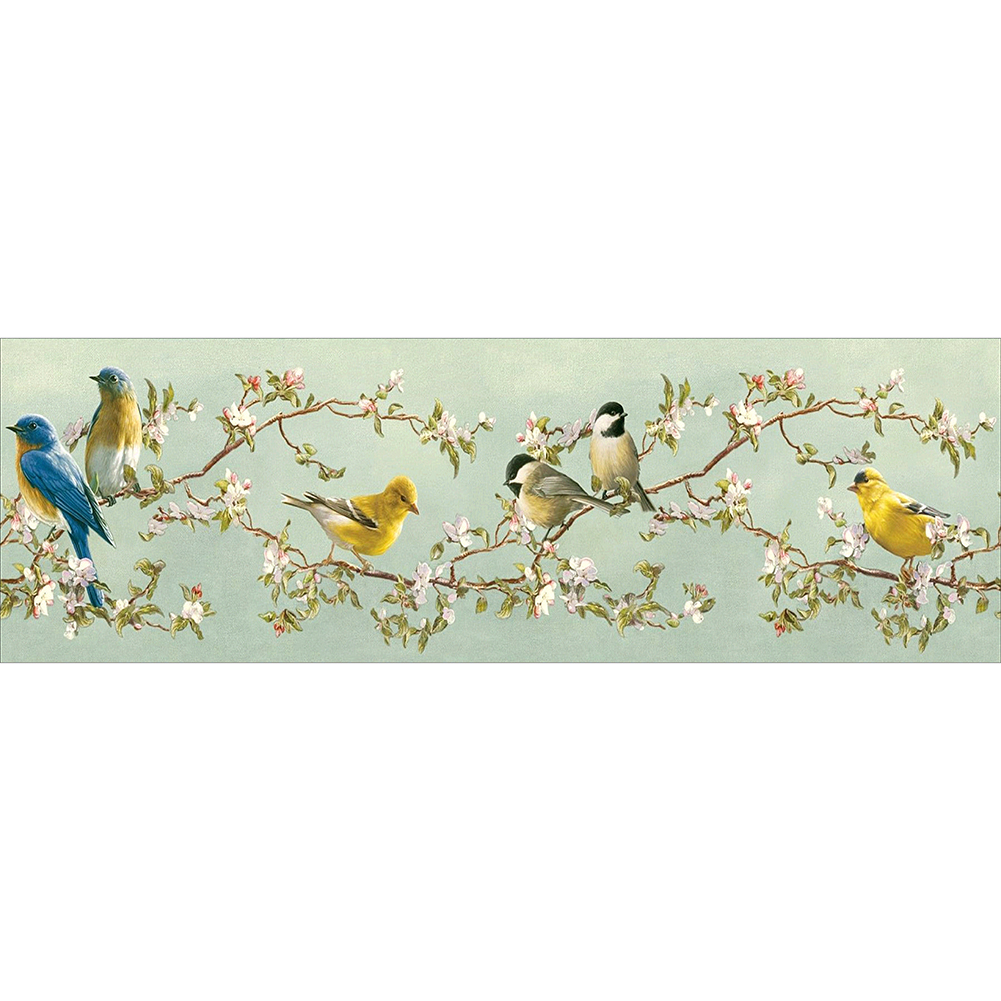 

80*30CM - Round Drill Diamond Painting - Branch Birds, 501 Original