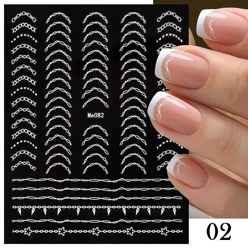 1Pc Black White French 3D Nail Sticker Hollow Painting Nail Trasnfer Sliders Manicure Butterfly Star Heart Pattern Nail Decor-Nail Inspo