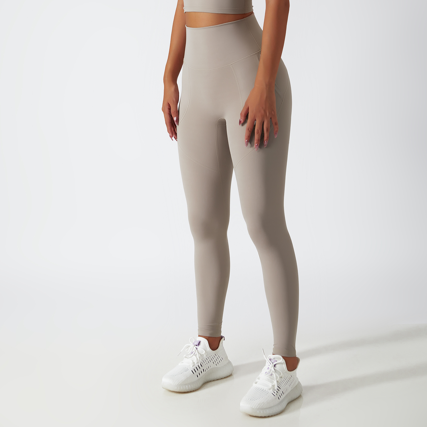 Buy Oat Milk different colors and types of high rise no camel toe squat proof butt lifting non see through lightweight buttery soft ethical yoga pants eco friendly on Hergymclothing