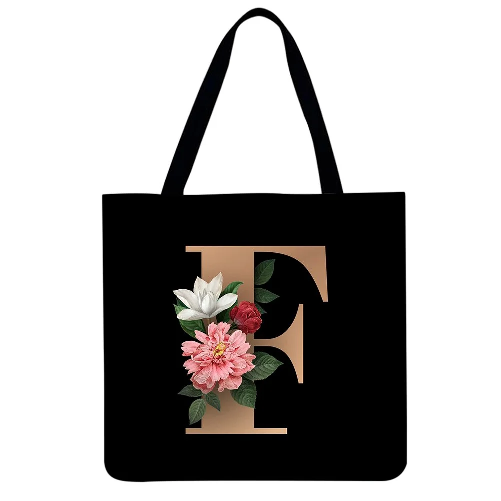 Linen Eco-friendly Tote Bag - 26 Initials Flower letclo Letclo