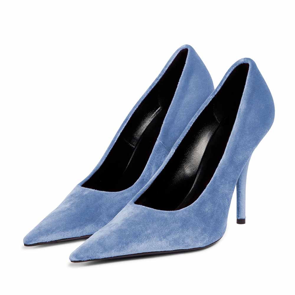 Blue Faux Suede Pointed Toe 4'' Stiletto Heel Pumps Nicepairs