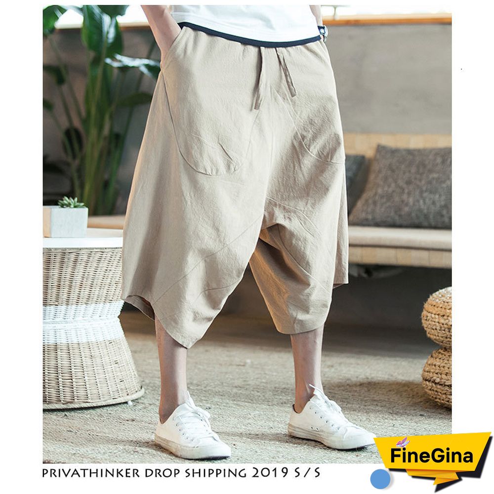 Dropshipping Men Harajuku Harem Pants Mens Summer Cotton Linen Joggers Pants Male Vintage Chinese Style Sweatpants Fashions