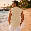 Men's Linen Sleeveless Vest, Casual Button Front Beach Shirt, Summer Vacation Top by Inlyline