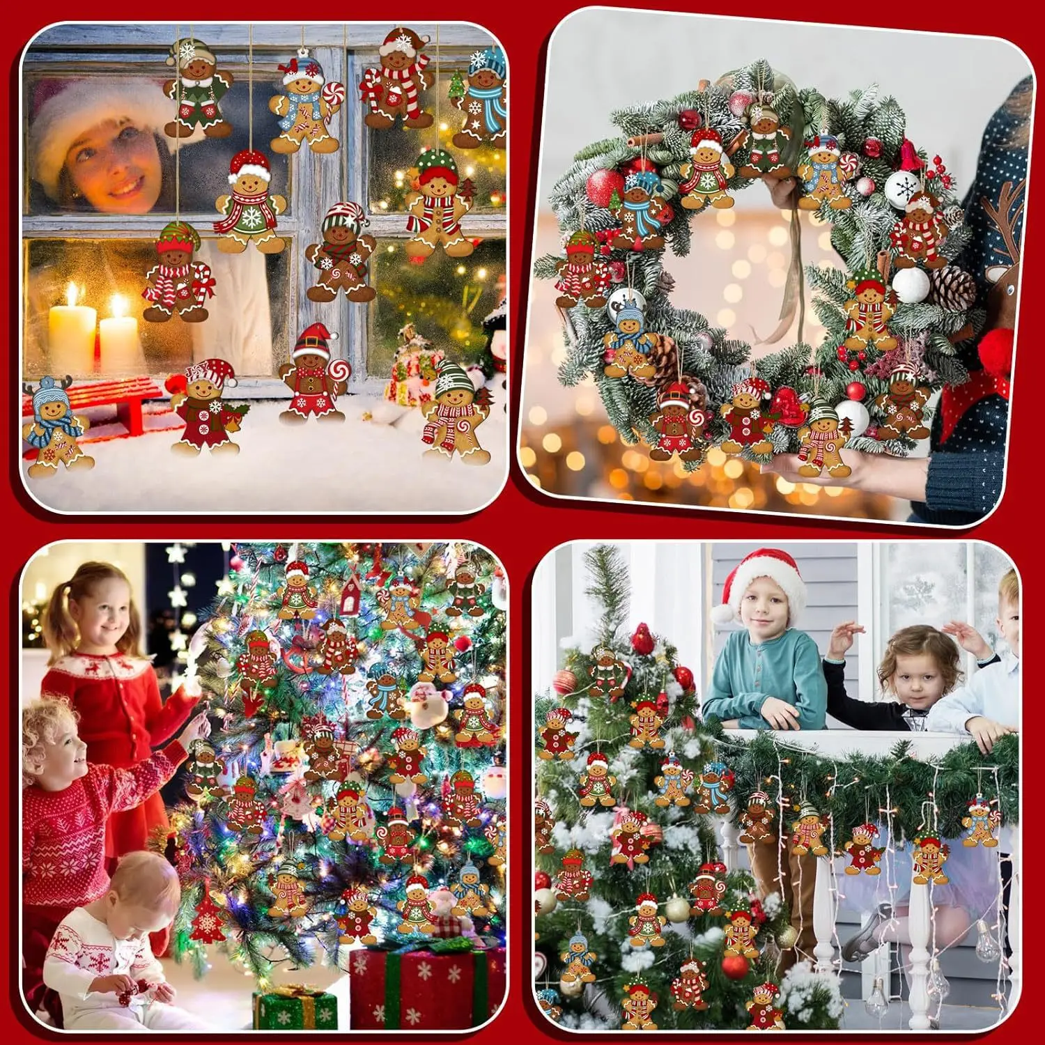 Tegooe 12PCS Wooden Gingerbread Man Christmas Tree Hanging Ornaments - Mixed Styles