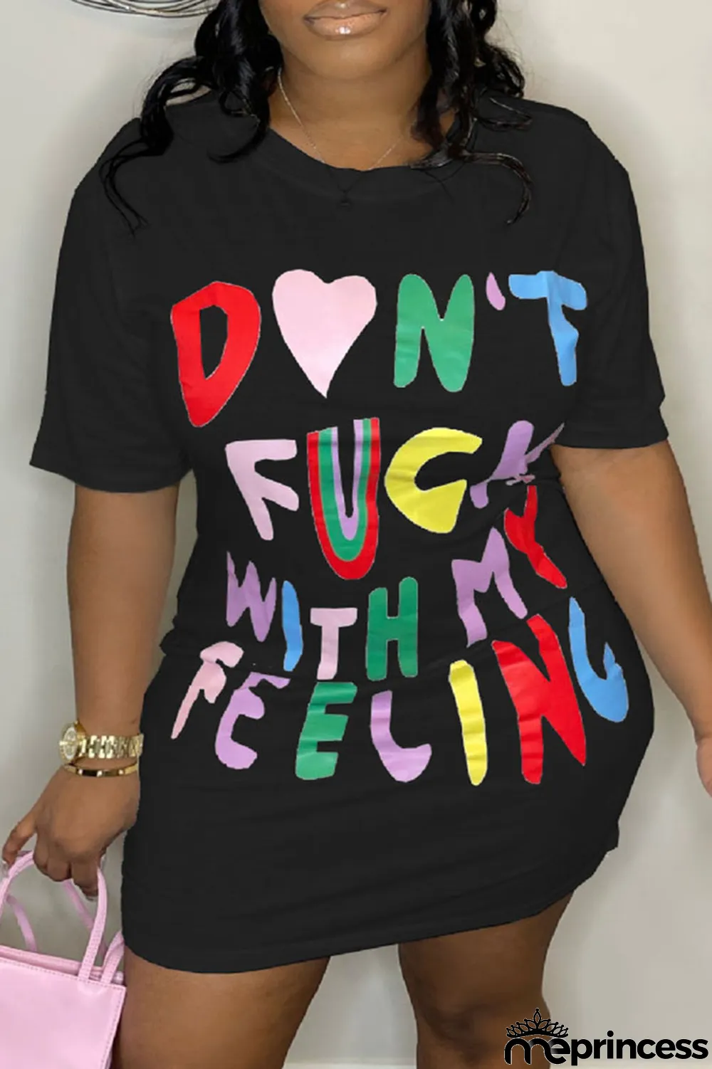 Grey Casual Print Patchwork O Neck Straight Plus Size Dresses