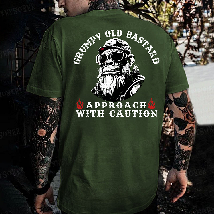 Grumpy Old Bastard Approach With Caution  Monkey T-shirt
