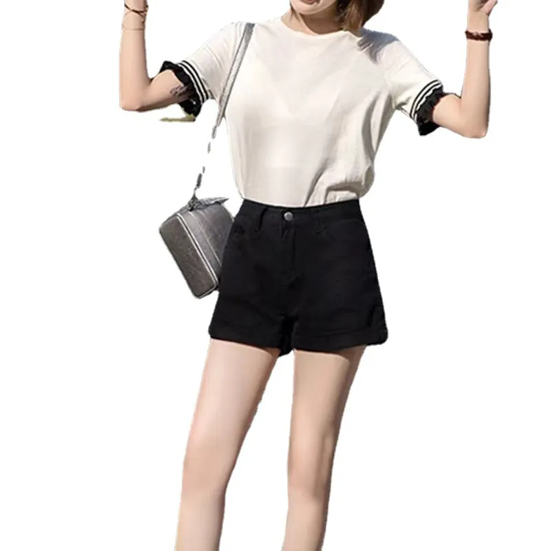 Brownm Brownm Waist Black Denim Shorts Female Summer Students Loose Thin A-Word Wide Leg Pants Hot Pants Korean Version Tide