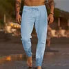 Men's Casual Breathable Elastic Tether Beach Cotton Linen Loose Trousers by Inlyline