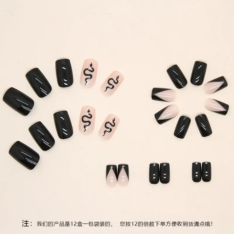 Churchf Churchf Black Snake Medium Long European Square A Slice Ins Wind Sweet Cool Hot Girl Nail Fake Nails