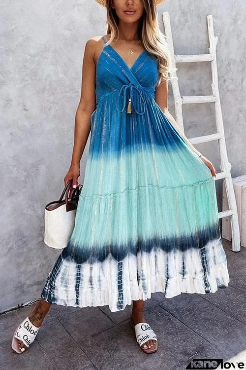 Gradient Lace Up Slip Maxi Dress