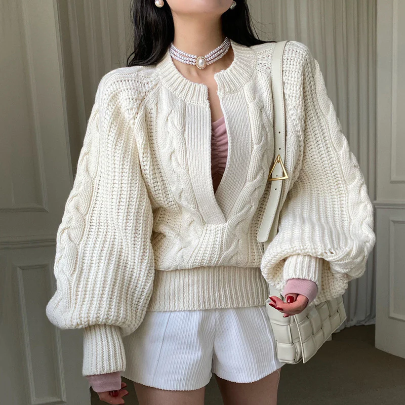 Retro Cross V-Neck Knitted Sweater