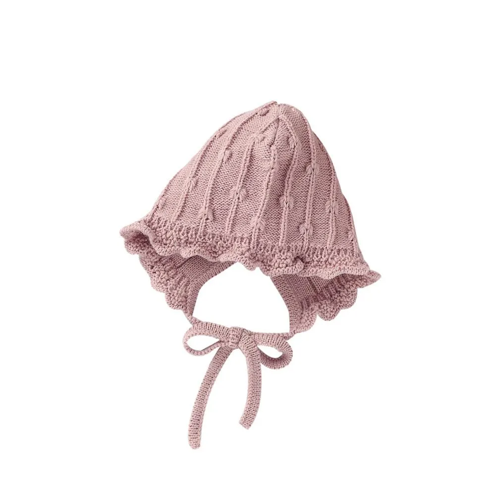 Infant Baby Knit Hat Soft Cute Beanie Hat Winter Christening Bonnet with Chin Strap Solid Color Winter Warm Accessories Caps