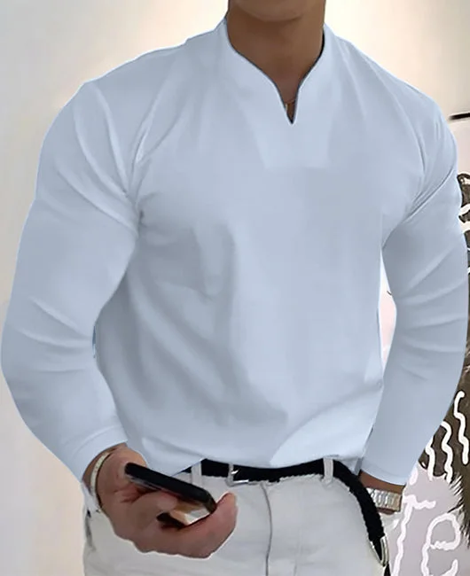 Casual Plain Notch Collar Long Sleeve Shirt Okaywear