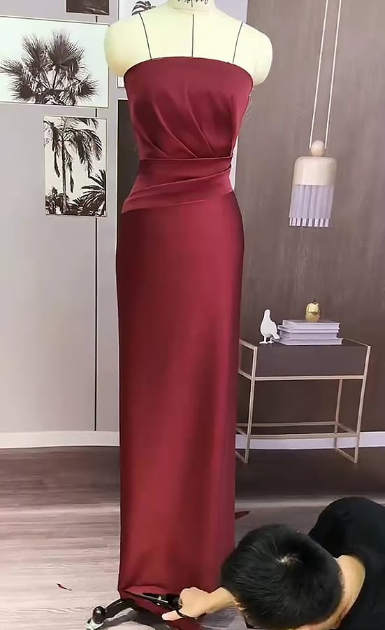 Bugrundy Strapless Long Bridesmaid Dress PD0302