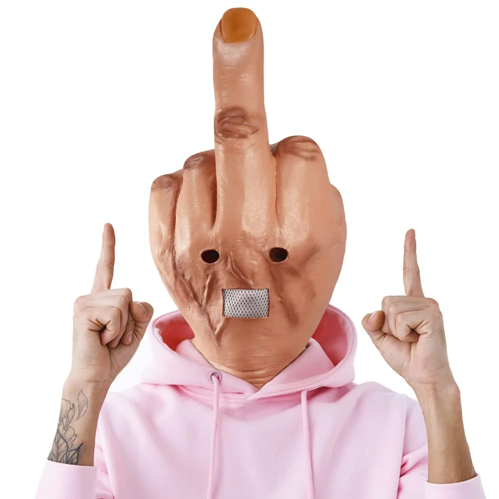 Middle Finger Funny Head Mask Costume Party Prop Adult Latex Mask