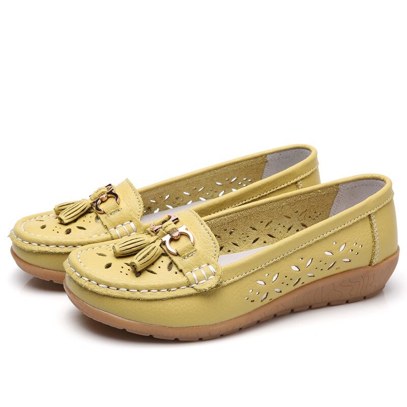 2020 New Summer Leather Women's Shoes Moccasins Platform Shoes Soft Boat Shoes Fashion Cutout Flats Casual Low Heel Nurse Shoes