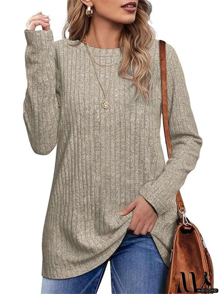 MidiSono - Female Knitwear Solid Ribbed Autumn Winter T-shirts