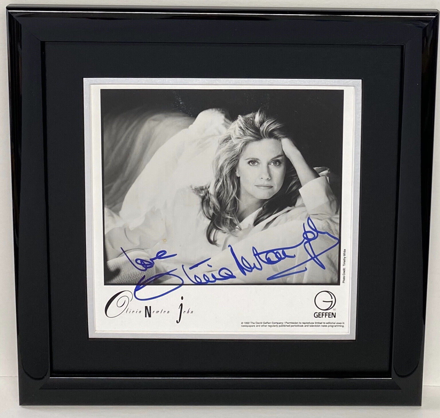 Olivia Newton John Signed Autographed Black And White Photo Poster painting Framed