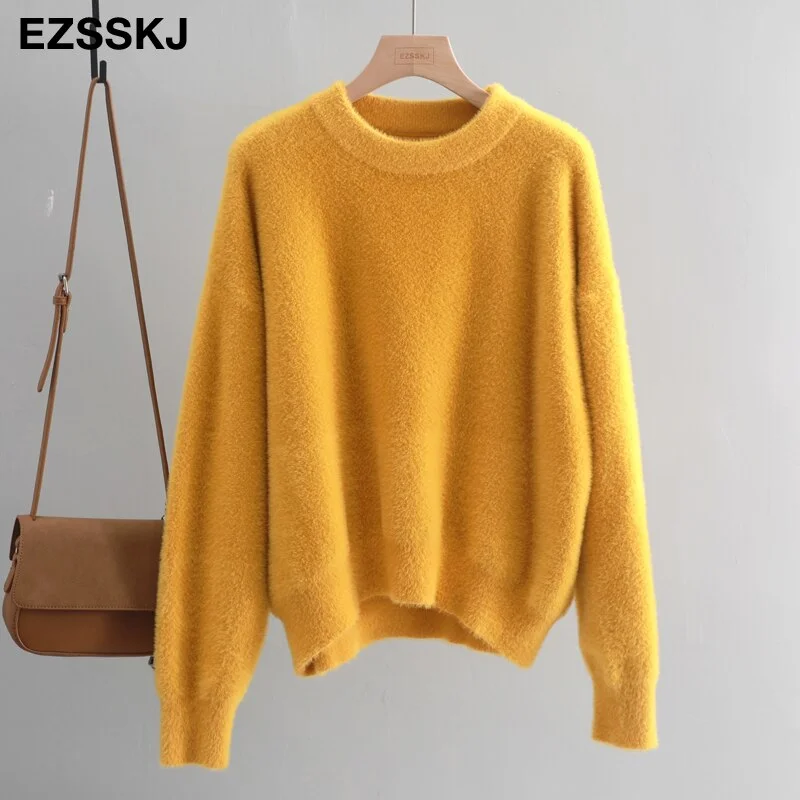 autumn winter oversize thick mink cashmere sweater poullovers women batwing sleeve 2019 female casual warm fur sweater jumper