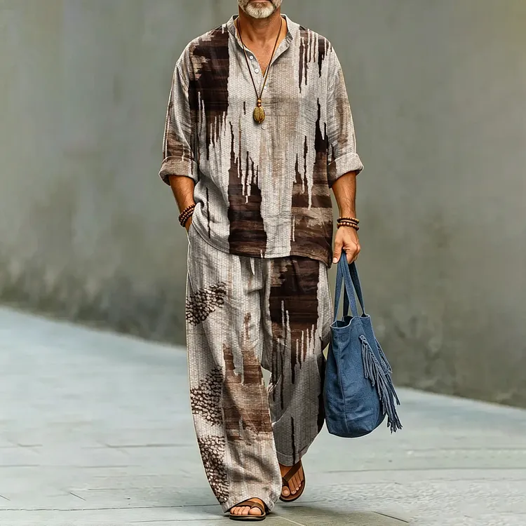 Men's Abstract Geometric Art Print Shirt And Pants Two Piece Set
