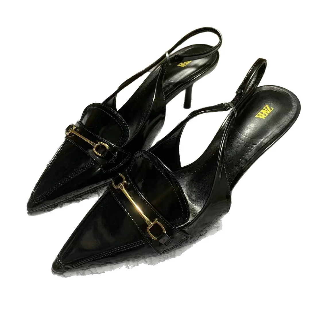 Breakj Breakj Home 2025 New Women's Shoes Low Heel Temperament High Heels High-Heeled Shoes Black Shallow Back Triptling Muller Single Shoes