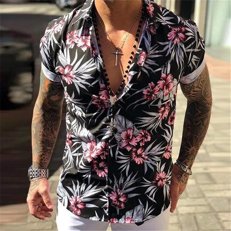 BrosWear Vacation Style Floral Printed Short Sleeve Shirt