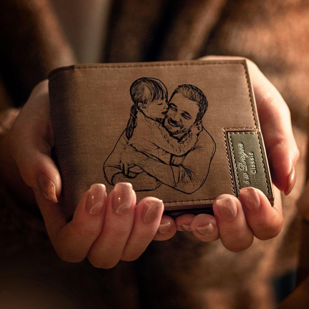 Father's Day Gifts For Men - Custom Photo Engraved Wallet Personalized Wallets