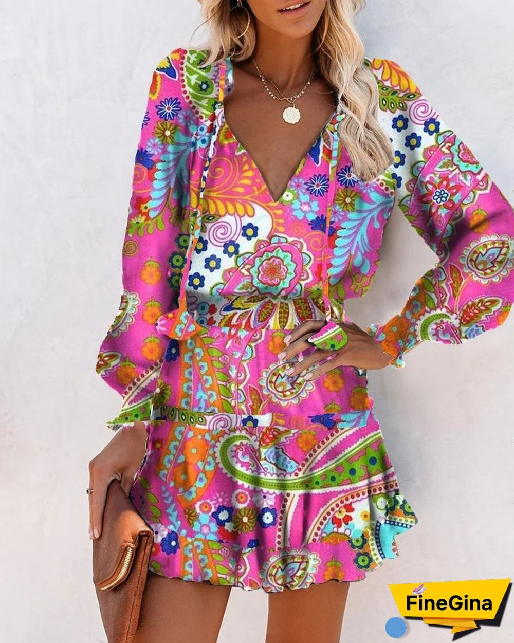 Floral Latern Sleeve Loose Mini Dress P11816