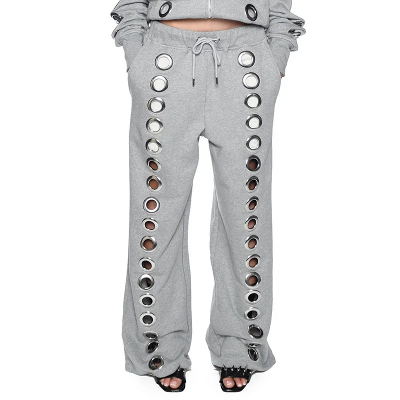 Athvotar Athvotar Iron Ring Hollow Loose Open Shirt Zipper Hoodie Chicken Eye Design Jacket Suit