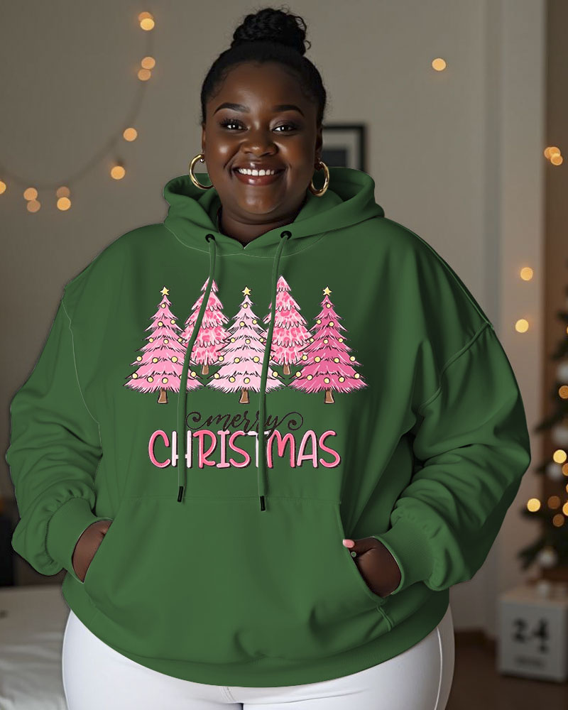 Women's Christmas Print Pocket Long Sleeve Hoodie