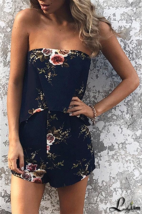 Streetwear Floral Strapless Romper