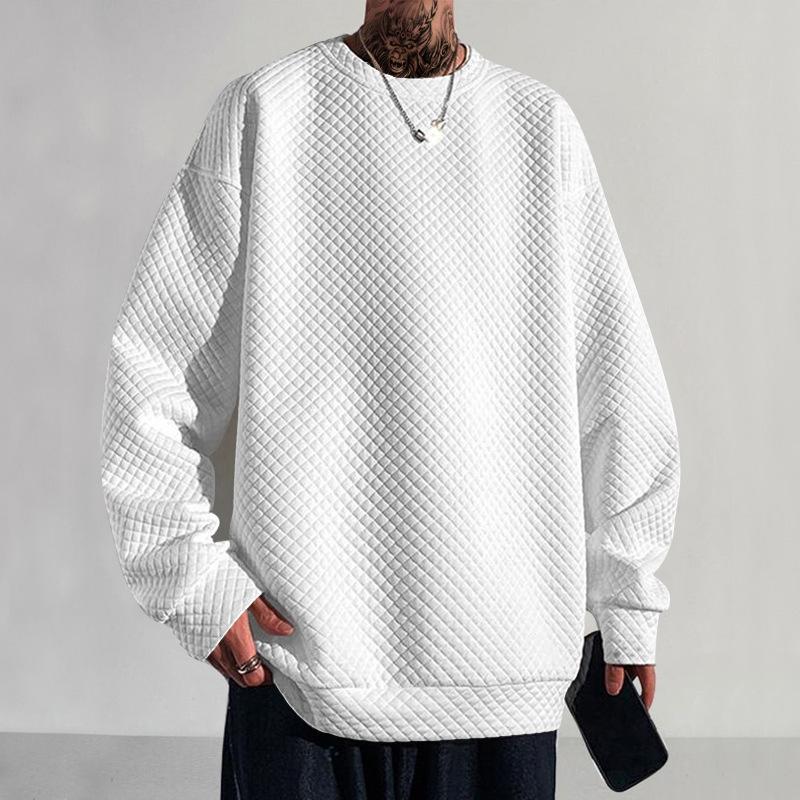 Men's Casual Solid Color Diamond Round Neck Pullover Long-Sleeved Sweatshirt 21707042M