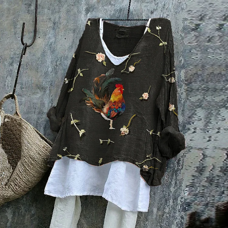 Floral And Chick Pattern Vintage Linen Blend Robe