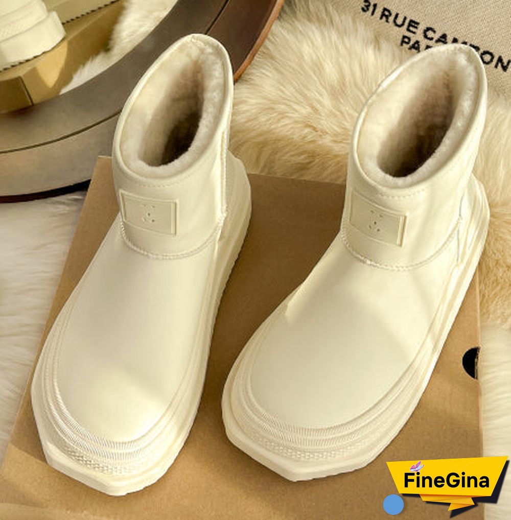 Women's Casual Solid Color Round Toe Flat Sole Plush Boots