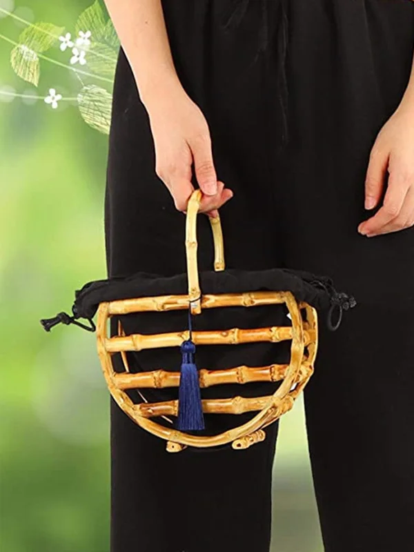 Handmade Semicircular Tassel Rattan Woven Bag - yankia