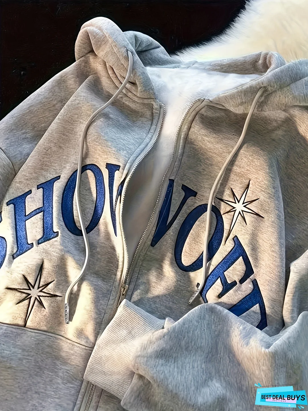 Letter Print Zip Up Drawstring Hoodie, Casual Long Sleeve Loose Sweatshirt With Pocket, Women's Clothing