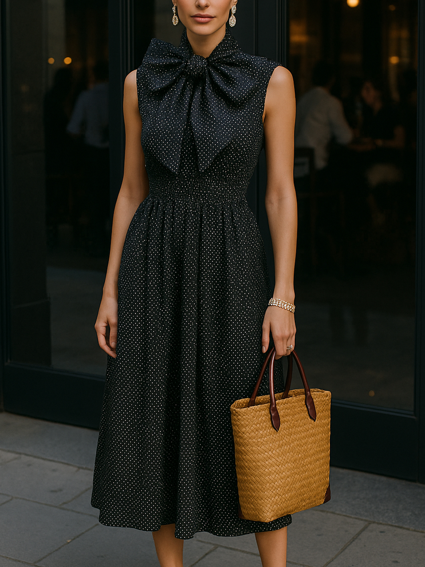 Vintage-Inspired Midi Dress In Black And White Polka Dots