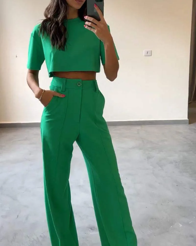 Simple Casual T-shirt Suit Pants Set