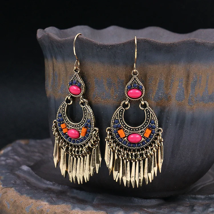 Women's ethnic retro style tassel earrings