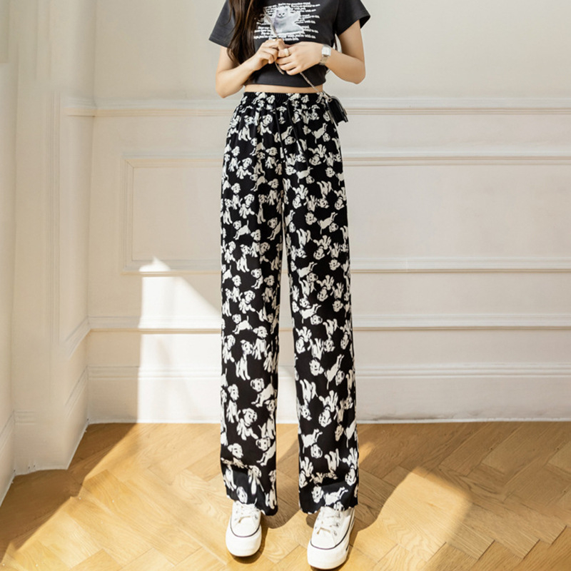 Nulclover costume ideas women Summer Women's Ice Silk Loose Wide Leg Pants Fashion Personality High Waist Casual Pants Ink Tie Dyed Floor Dragging Pants