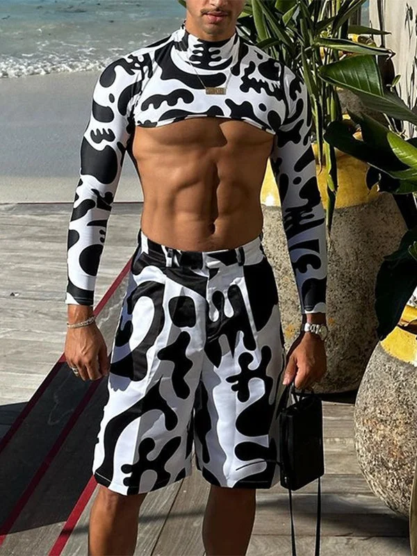 Aonga - Mens Cow Print Crop Top Two Pieces Outfits