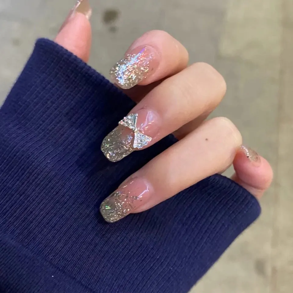 24pcs Pink Butterfly Pattern Fake Nails Full cover Fake Nails Glue DIY Manicure Nail Art Tools-Nail Inspo