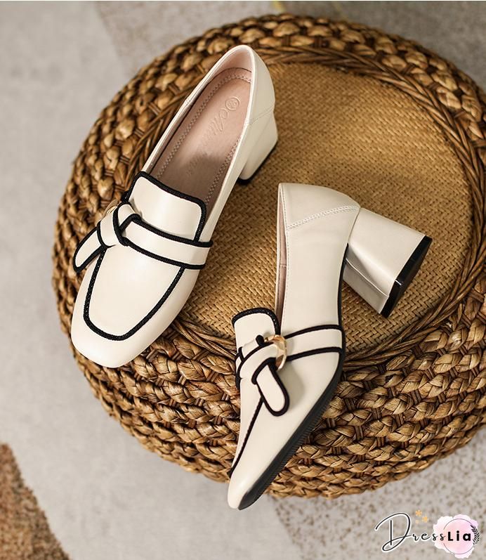 Contrast Color Square Toe Loafers
