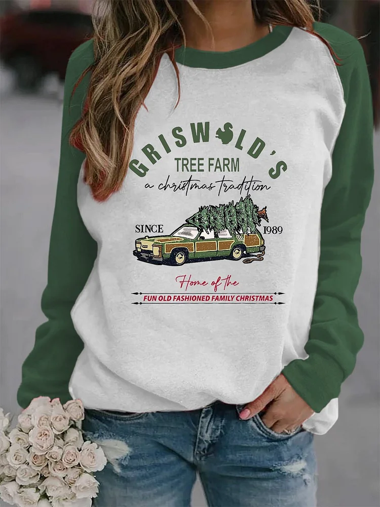 Women's Christmas Tree Vintage Griswold Christmas Print Sweatshirt-mysite