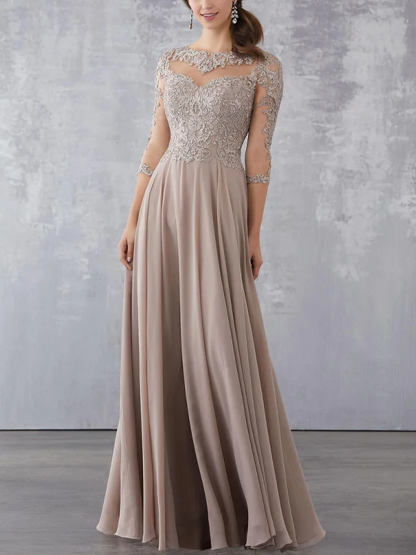 Round Neck Lace Long Sleeve Maxi Dress